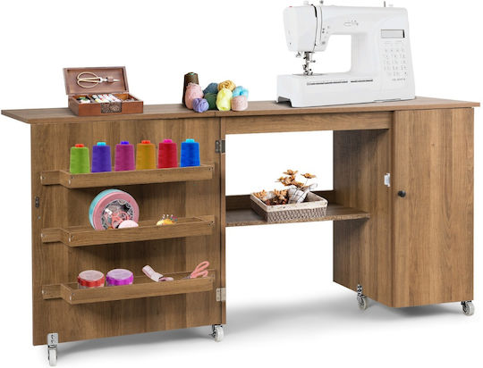 Costway Folding Sewing Table 158 x 50 x 75 cm Brown Hw66623na+