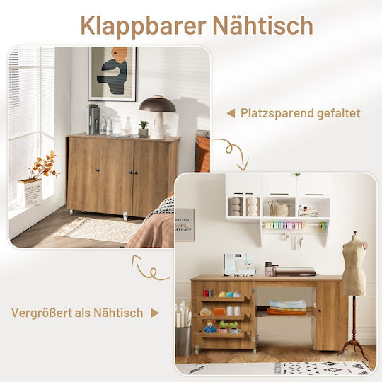 Costway Folding Sewing Table 158 x 50 x 75 cm Brown Hw66623na+