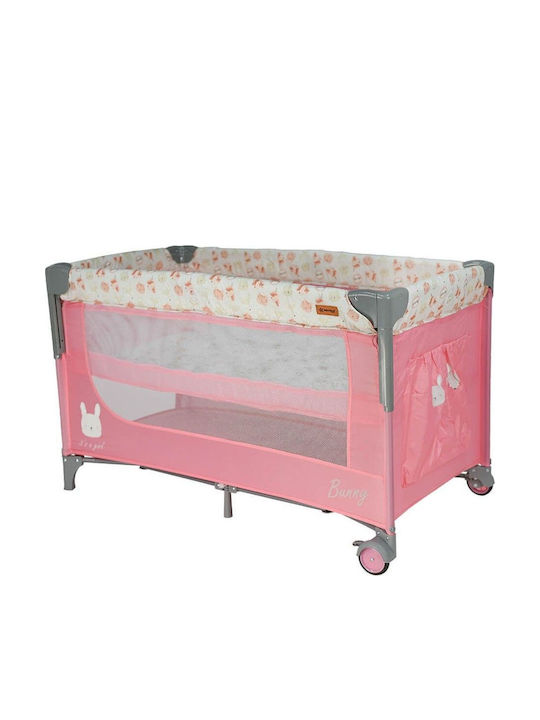 Bebe Stars Animal Bunny Playpen 2 Levels with Mattress Pink 125x65cm