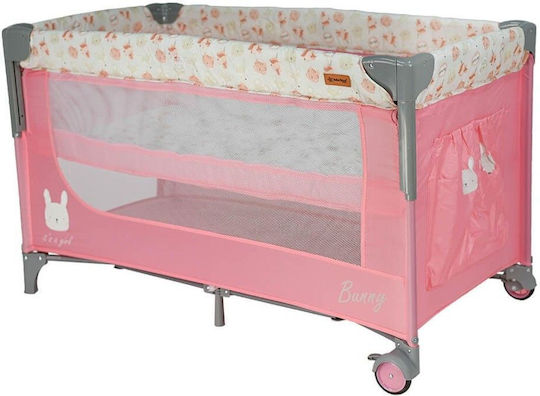 Bebe Stars Animal Bunny Playpen 2 Levels with Mattress Pink 125x65cm