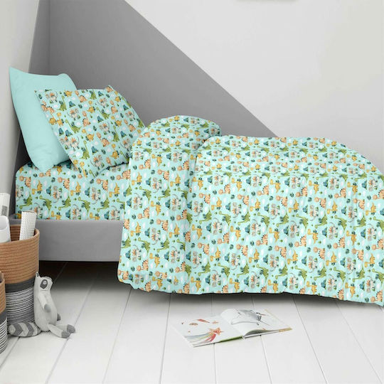 Astron Italy Set Cearceafuri Single Bumbac Jurassic Verde 175x260cm 3 Bucăți
