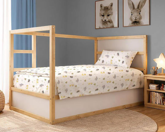 Dimcol Set Kinderbettlaken Baumwollfarben Happy Safari 713 Weiß-Grau 160x240cm 2 Stück