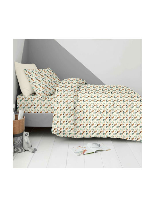 Astron Italy Σετ Σεντόνια Μονά Βαμβακερά Cool Dino Μπεζ 175x260cm 3τμχ
