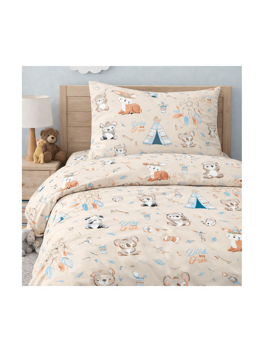 Astron Italy Single Cotton Sheets Set Boho Animals Beige 175x260cm 3 Pieces