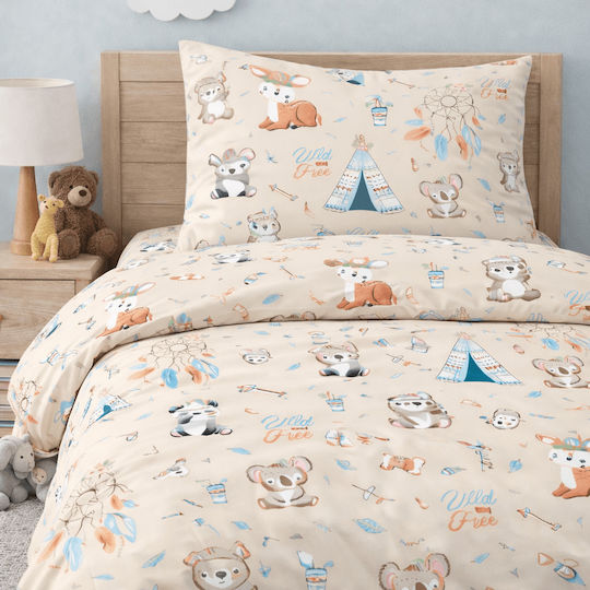 Astron Italy Set Kinderbettlaken Baumwolle Boho Tiere Beiges 175x260cm 3 Stück