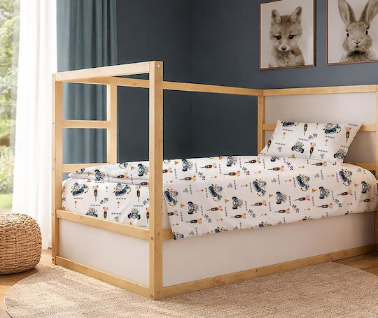 Dimcol Single Cotton Sheet Set Animal Grand Prix 589 White-Blue 160x240cm 3pcs
