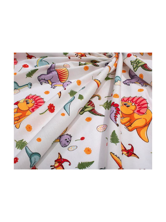 Dimcol Single Cotton Sheet Set Dinosaur 520 White-orange 160x240cm 2pcs
