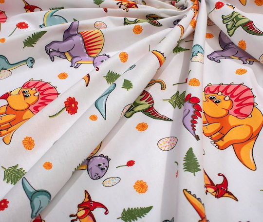 Dimcol Сет Единични Памучни Сензони Dinosaur 520 Бяло-Оранжево 160x240cm 2 Броя