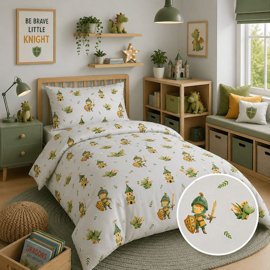 Astron Italy Σετ Σεντόνια Μονά Βαμβακερά Knight+castle 175x260cm 3τμχ