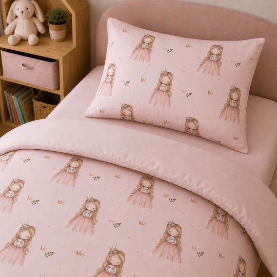 Astron Italy Set Kids Sheets Single with Elastic Band Cotton Princess Pink 100x200cm 3 Pieces