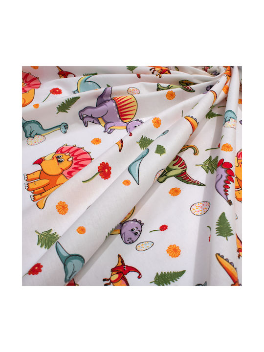 Dimcol Single Cotton Sheet Set Dinosaur 520 White-Orange 160x240cm 3 Pieces