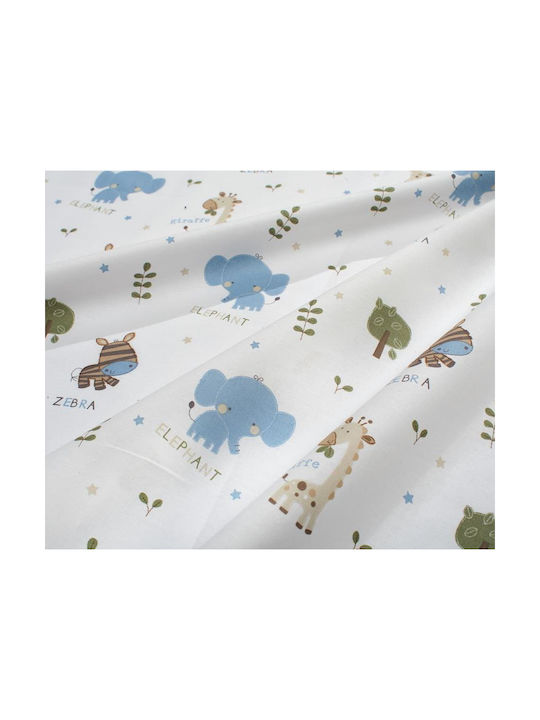 Dimcol Σετ Σεντόνια Μονά Βαμβακερά Happy Safari 711 White-sky Blue 160x240cm 2τμχ