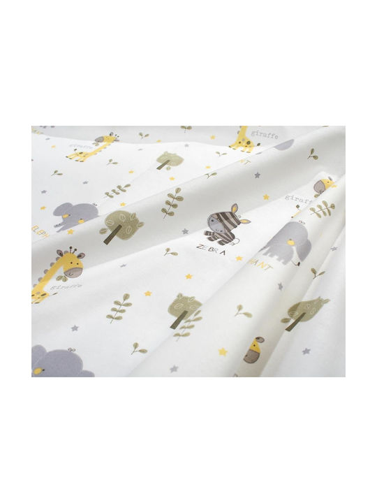 Dimcol Single Cotton Sheets Set Happy Safari 713 White-Grey 160x240cm 3 Pieces