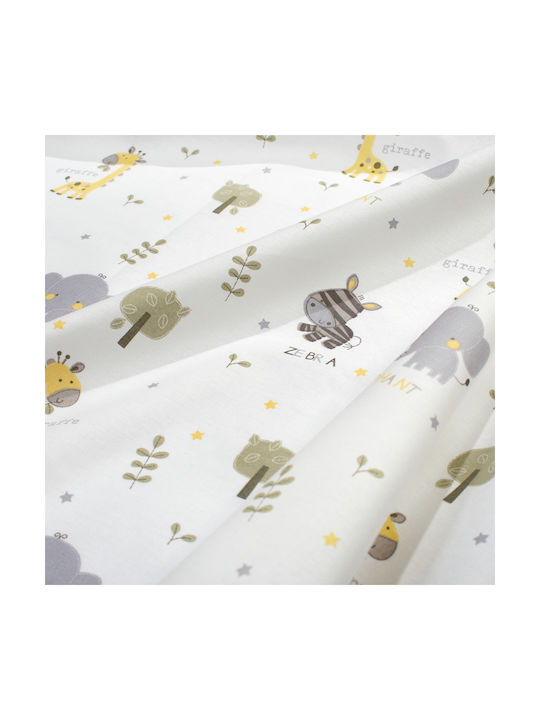 Dimcol Single Cotton Sheets Set Happy Safari 713 White-Grey 160x240cm 3 Pieces