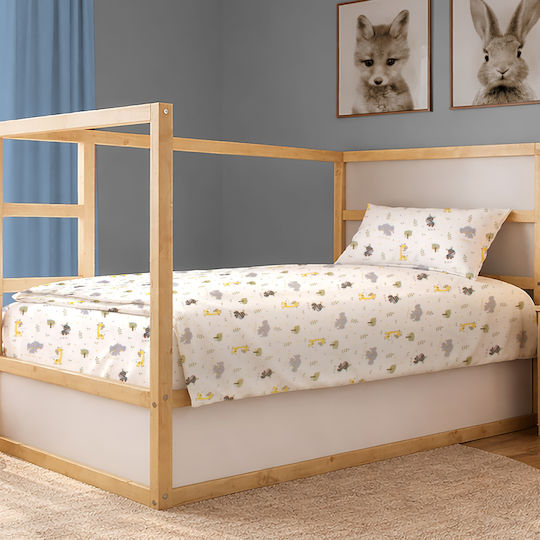 Dimcol Σετ Σεντόνια Μονά Βαμβακερά Happy Safari 713 White-grey 160x240cm 3τμχ