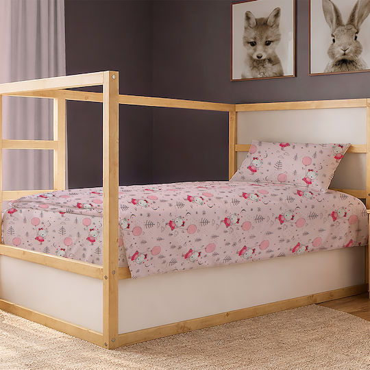 Dimcol Σετ Σεντόνια Μονά Βαμβακερά Ballerina Bear 598 Pink 160x240cm 2τμχ