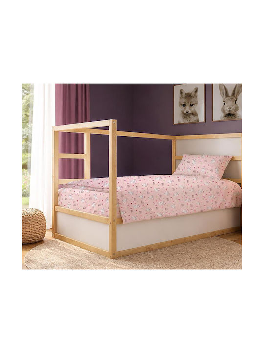 Dimcol Single Cotton Sheet Set Rabbit Garden 585 Pink 160x240cm 3pcs