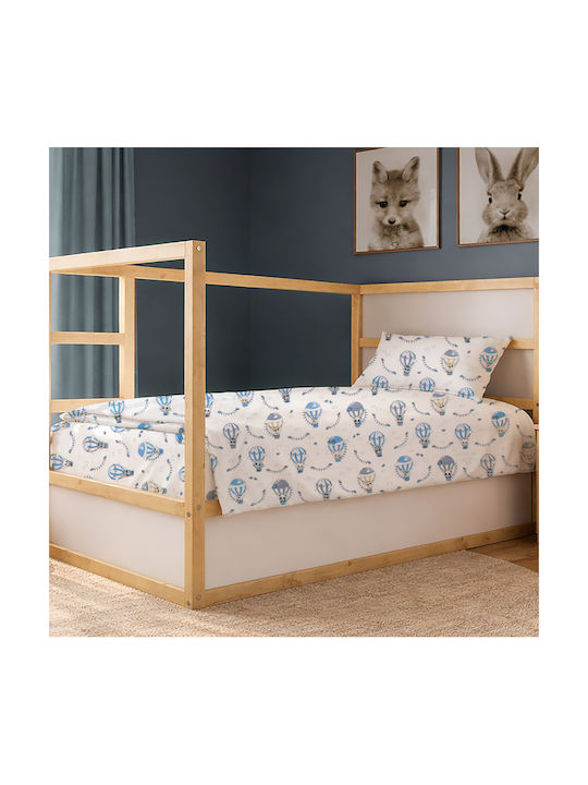 Dimcol Σετ Σεντόνια Μονά Βαμβακερά The Floating Zoo 596 White-blue 160x240cm 2τμχ