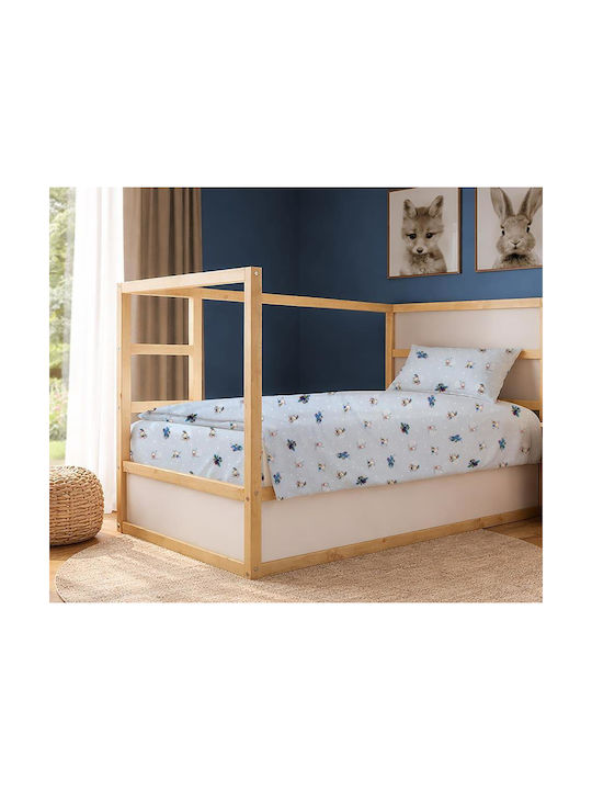 Dimcol Σετ Σεντόνια Μονά Βαμβακερά Bear's Playtime 591 Sky Blue 160x240cm 2τμχ