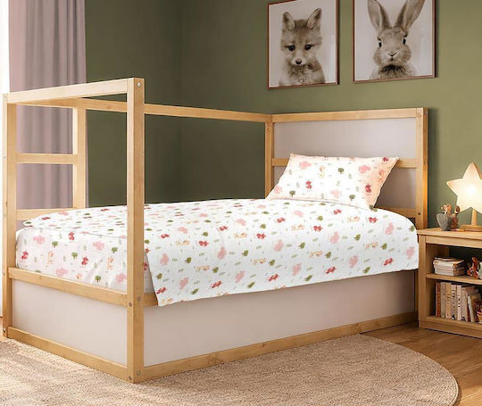 Dimcol Set Kinderbettlaken Baumwollfarben Happy Safari 712 Weiß-Rosa 160x240cm 2 Stück