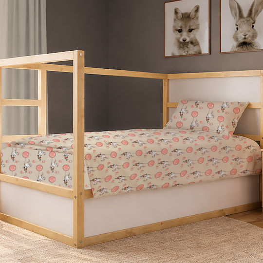 Dimcol Σετ Σεντόνια Μονά Βαμβακερά Floating Bunny 714 Beige-salmon 160x240cm 2τμχ