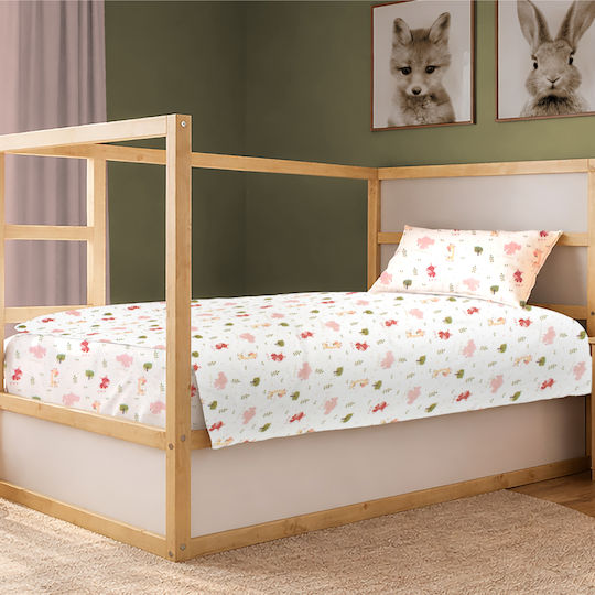 Dimcol Set Kinderbettlaken Baumwollfarben Happy Safari 712 Weiß-Rosa 160x240cm 2 Stück