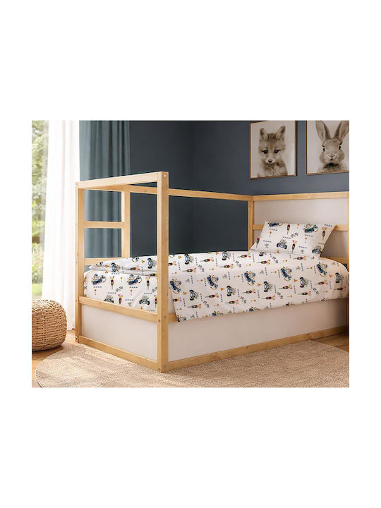 Dimcol Single Cotton Sheets Set Animal Grand Prix 589 White-Blue 160x240cm 2pcs
