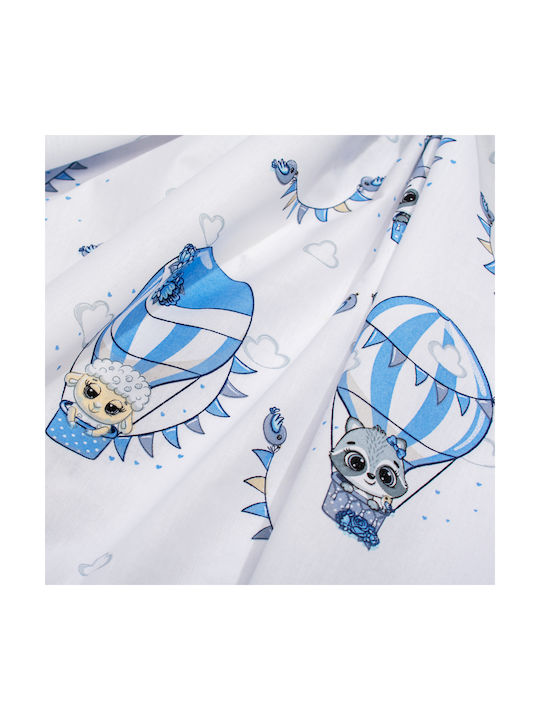 Dimcol Σετ Σεντόνια Μονά Βαμβακερά The Floating Zoo 596 White-blue 160x240cm 2τμχ