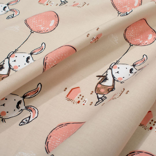 Dimcol Σετ Σεντόνια Μονά Βαμβακερά Floating Bunny 714 Beige-salmon 160x240cm 2τμχ