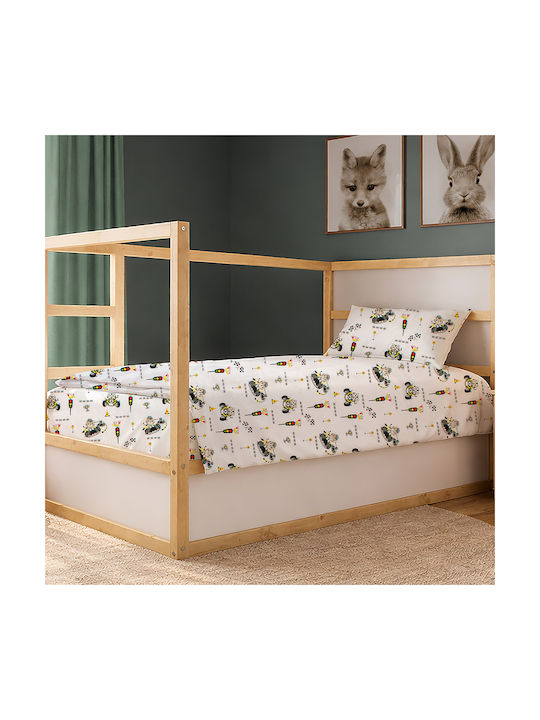 Dimcol Σετ Σεντόνια Μονά Βαμβακερά Animal Grand Prix 590 White-olive 160x240cm 2τμχ