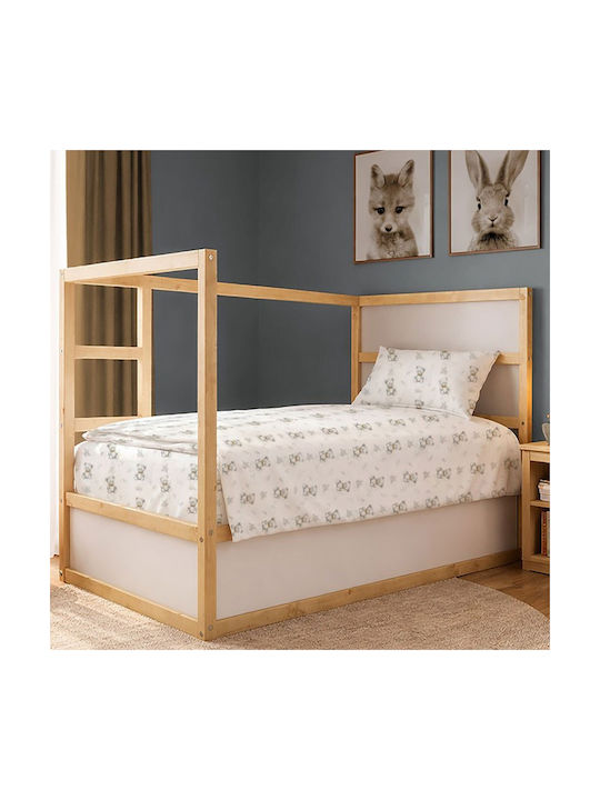 Dimcol Σετ Σεντόνια Μονά Βαμβακερά Newborn Bear 717 White-grey 160x240cm 2τμχ