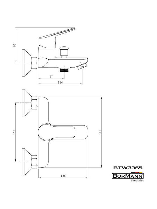 Bormann Elite BTW3365 Mixing Bathtub Shower Faucet Silver