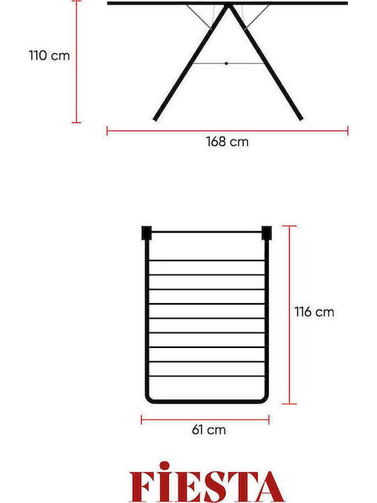SteweHome Folding Floor Clothes Drying Rack Made of Metal with Hanging Length 19m