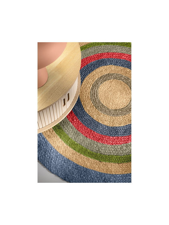 Guy Laroche Vanity Wohnzimmer Teppich Rund aus Jute Mehrfarbig Φ110cm