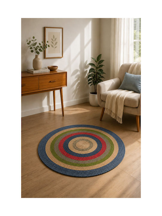 Guy Laroche Vanity Wohnzimmer Teppich Rund aus Jute Mehrfarbig Φ110cm