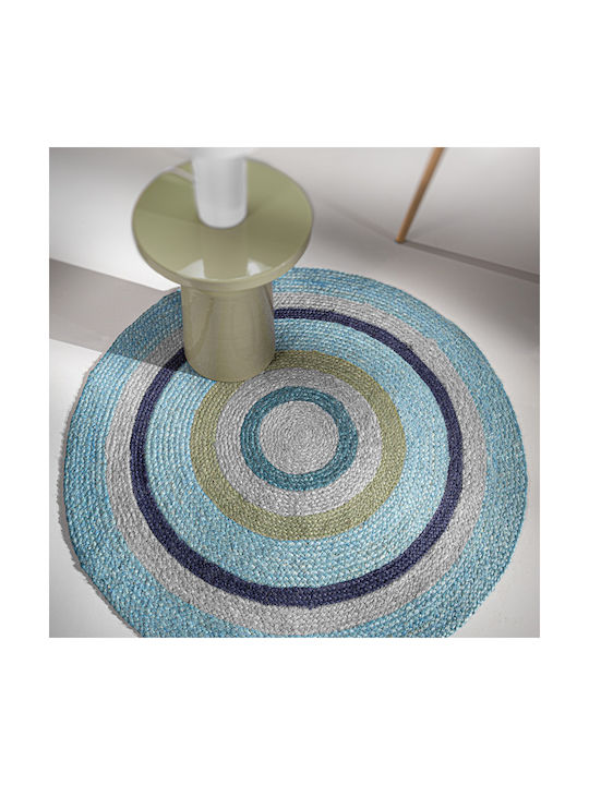 Guy Laroche Vanity Wohnzimmer Teppich Rund Aus Jute Blau 110cm