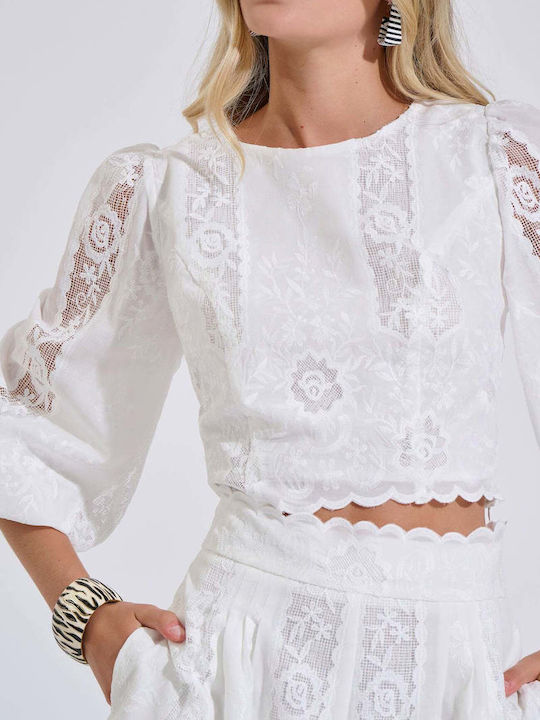 Women's Crop Top Cotton with Zipper White