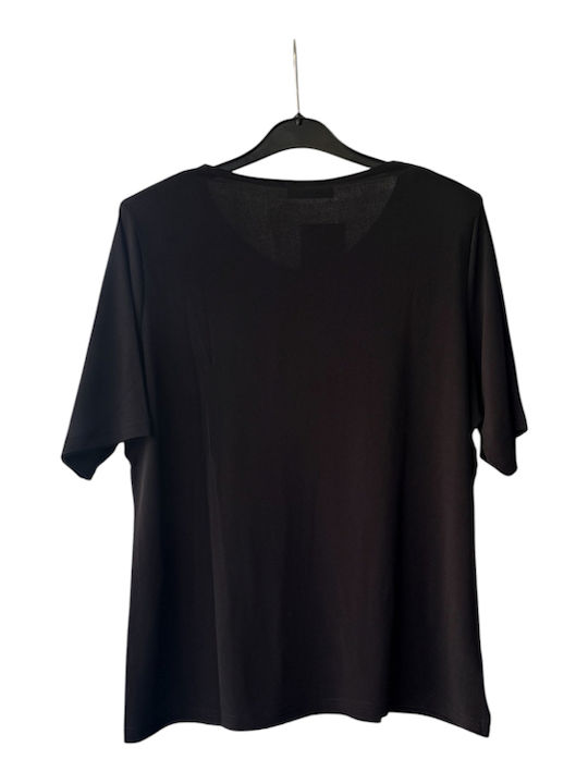 Women's Short Sleeve Black Blouse 831-061