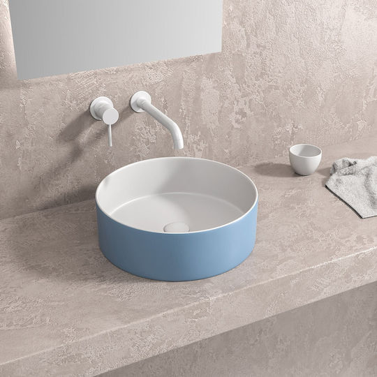 Karag Επικαθήμενος Νιπτήρας Πορσελάνης 35x35x12cm Bianco-azzurro Opaco Karag Επικαθήμενος Νιπτήρας Πορσελάνης 35x35x12cm Bianco-azzurro Opaco
