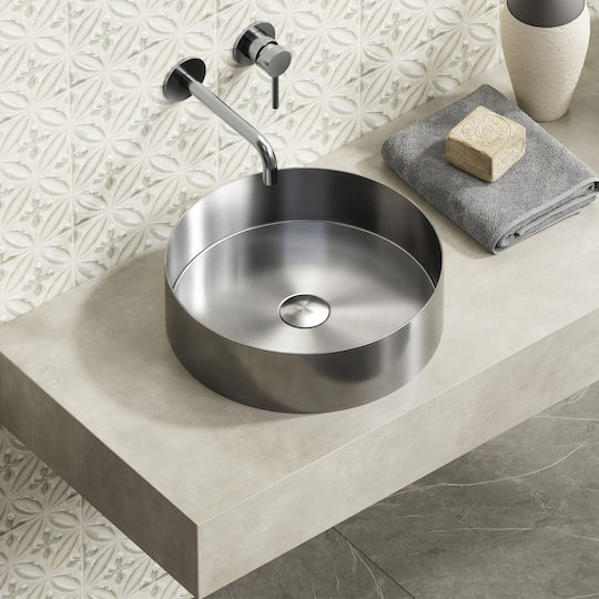 Karag Venus Επικαθήμενος Νιπτήρας Πορσελάνης 38x38x11cm Brushed Steel