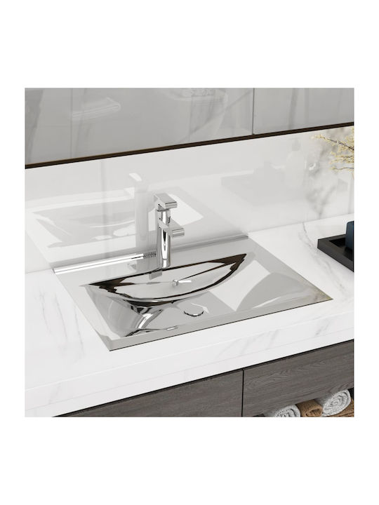 vidaXL Aufgesetztes Waschbecken Keramik 60x46x16cm Silber