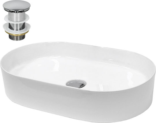 ECD Germany Aufgesetztes Waschbecken Keramik 60.5x38x12.5cm Weiß