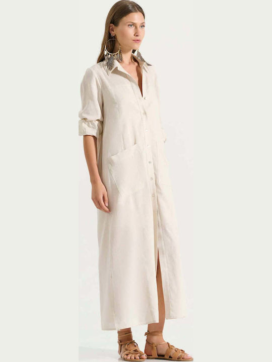 Sommer Maxi Hemdkleid Beiges