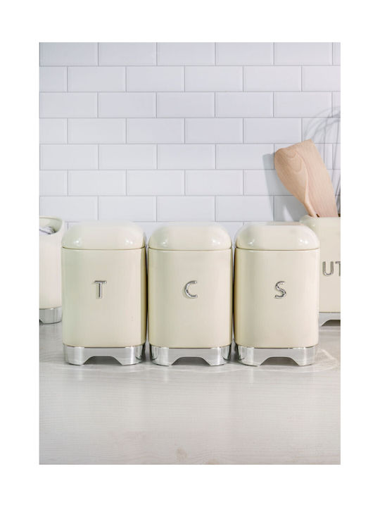 Kitchen Craft Lovello Κουτί για Ζάχαρη με Καπάκι Μεταλλικό Μπεζ 11x11x19cm 1τμχ