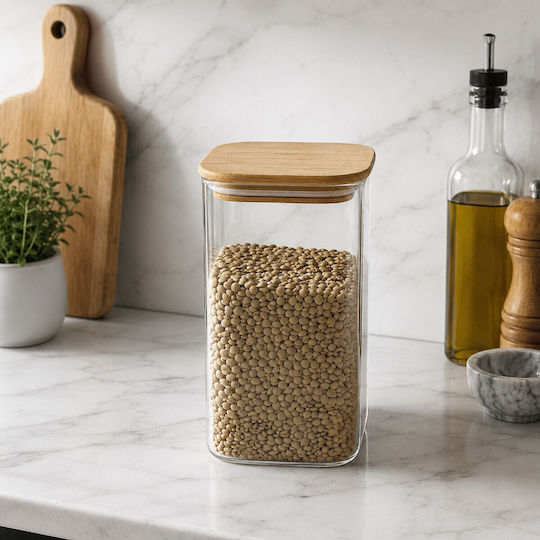 Glass Jar 0.65lt Wooden Lid Ankor Piece