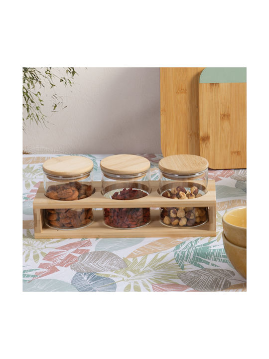 Glass Jars Wooden Lid Bamboo Base 8x9.2-10.3 Transparent Nef-nef Homeware Glass Bamboo