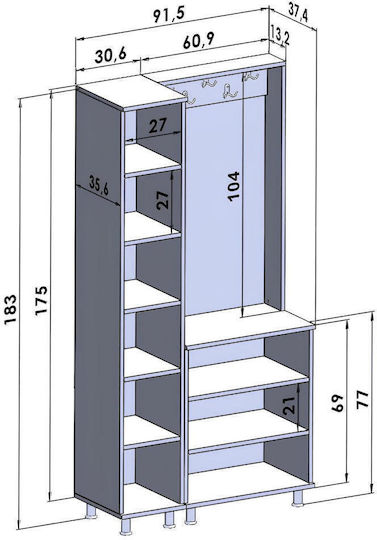 Έπιπλο Εισόδου με Κρεμάστρα Λευκό 90x37x183εκ.
