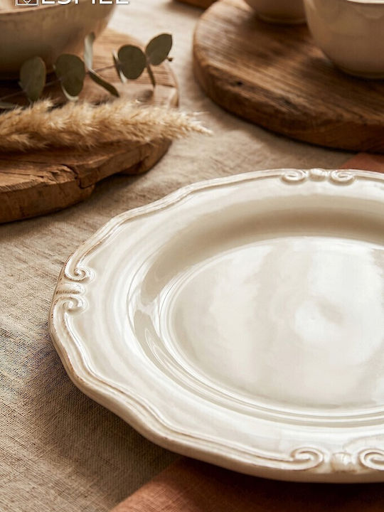 Espiel Tiffany Plate Shallow Ceramic Beige with Diameter 25cm 6pcs