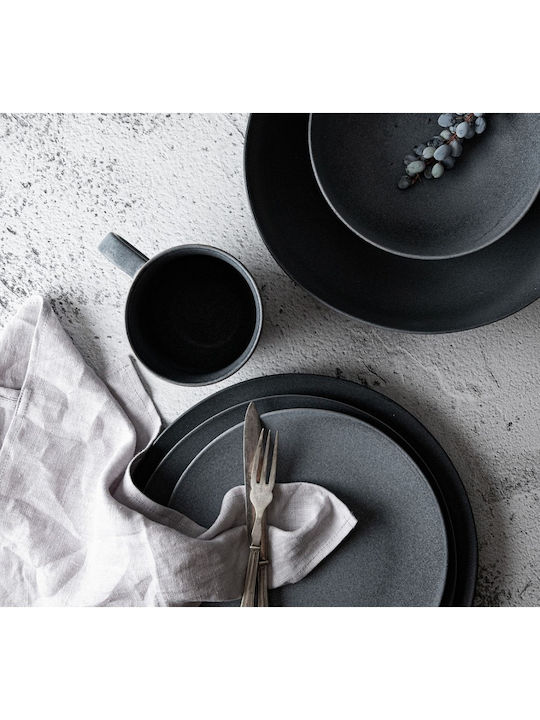 Dutch Rose Deep Ceramic Black Serving Plate with Diameter 23cm