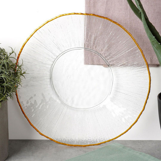 Home&Styling Collection Πιάτο Ρηχό Γυάλινο Χρυσό με Διάμετρο 28cm